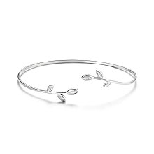 SHEGRACE Classic Rhodium Plated 925 Sterling Silver Bangle, Cuff Bangle, with Twigs, Platinum, 58~59mm