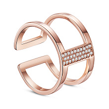 SHEGRACE Chic 925 Sterling Silver Double Bands Cuff Rings, Open Rings, Micro Pave AAA Cubic Zirconia, Rose Gold, 17mm