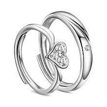 SHEGRACE Awesome 925 Sterling Silver Couple Rings, with AAA Cubic Zirconias and Heart, Platinum, 16mm&18mm, 2pcs/set