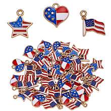 Honeyhandy 60Pcs Alloy Enamel Pendants, American Flag Theme Charms, Heart & Flag & Star Shape Charms, for July 4th Independence Day Ornament Jewelry Making, Golden, 14~17x16~17mm, Hole: 1.5mm