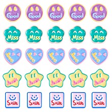 25Pcs Assorted smiling face Star Heart Slime Opaque Resin Cabochon Flatback Scrapbooking Embellishment with Smile Love Miss Luck Words Epoxy Slime Cabochon for DIY Crafts Scrapbooking Phone Case Decor, Mixed Color, 19~24mm, 5 styles