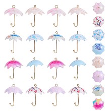 Arricraft 16Pcs Acrylic Umbrella Charms Pendants Acrylic Dangle Charm with Brass Loops for Jewelry Necklace Earring Making Handmade, Mixed Color, 23.5x19mm, Hole: 2mm