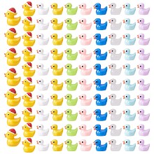 Arricraft 100Pcs Luminous Mini Ducks, Yellow and White Tiny Ducks, Christmas Hat Resin Duck, Mini Resin Animal for Fairy Garden, Miniature Landscape, Tabletop, Cake, Potted Plants Decor, Mixed Color, 25x19x28mm