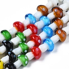 Honeyhandy Mushroom Handmade Lampwork Beads Strands, Colorful, 12.5~14x10~11mm, Hole: 1.5mm, about 24~25pcs/strand, 12.20 inch~12.99 inch(31cm~33cm)