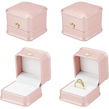 NBEADS 4 Pcs PU Leather Ring Boxes, 2.3x2.3x1.9" Pink Ring Earring Box Couple Proposal Boxes Jewelry Display Case with Velvet Inside for Wedding Engagement Birthday Anniversary