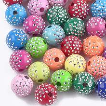 Honeyhandy Plating Acrylic Beads, Metal Enlaced, Round, Mixed Color, 8mm, Hole: 2mm, about 1800pcs/500g