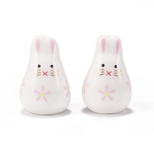 Honeyhandy Handmade Porcelain Beads, Famille Rose Porcelain, Rabbit, Pearl Pink, 21x13.5x14.5mm, Hole: 1.8mm