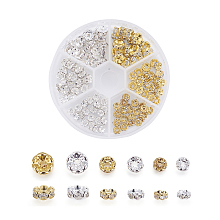 Honeyhandy Brass Rhinestone Spacer Beads, Grade A, Wavy Edge, Rondelle, Golden & Silver, Crystal, 5~8x2.5~3.8mm, Hole: 1mm, 120pcs/box