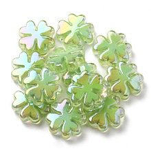 Honeyhandy UV Plated Acrylic Beads, Iridescent, Bead in Bead, Clover, Yellow Green, 25x25x8mm, Hole: 3mm