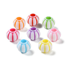 Opaque Acrylic European Beads, Craft Style, Large Hole Beads, Melon Round, Mixed Color, 12.5x10.5mm, Hole: 5mm, about 1000pcs/500g