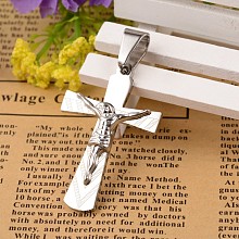 Honeyhandy 304 Stainless Steel Crucifix Cross Pendants, with 201 Stainless Steel Snap on Bails, For Easter, Stainless Steel Color, 29~30x45~48x4.5mm, Hole: 7x10mm