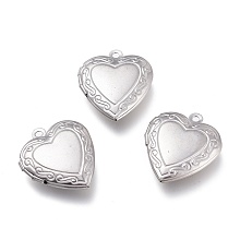 Honeyhandy 316 Stainless Steel Locket Pendants, Photo Frame Charms for Necklaces, Heart, Stainless Steel Color, 22.5x19x5mm, Hole: 1.6mm, Inner Diameter: 13.5x11mm