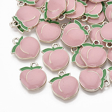 Nbeads  Alloy Enamel Pendants, Light Gold, Peach, Pink, 17.5x15x3mm, Hole: 1.8mm