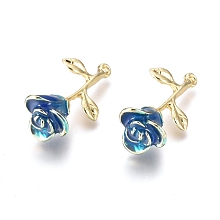 Honeyhandy Alloy Pendants, with Enamel, Rose Flower, Golden, Steel Blue, 27x14x9mm, Hole: 1.4mm