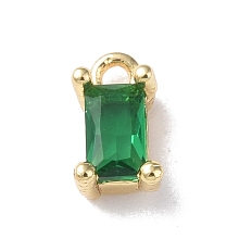 Honeyhandy Brass Charms, with Glass, Rectangle Charm, Real 18K Gold Plated, Green, 8x4x3.5mm, Hole: 1.2mm