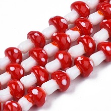 Honeyhandy Autumn Theme Mushroom Handmade Lampwork Beads Strands, Red, 12.5~14x10~11mm, Hole: 1.5mm, about 24~25pcs/strand, 12.20 inch~12.99 inch(31cm~33cm)