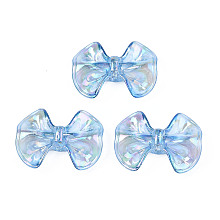 Transparent Acrylic Beads, Rainbow Color Plated, Bowknot, Cornflower Blue, 23x31x9mm, Hole: 2.5mm