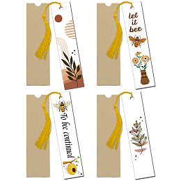 GLOBLELAND 4Set Acrylic Bookmark Inspiring Clear Acrylic Bookmarks with 4Pcs Tassels Rectangle Book Marker Tags for Readers Teachers Classmates Graduation Birthday Gift, 4.7"x1.1"/120x28mm