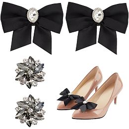 NBEADS 4 Pcs 2 Styles Black Bow Shoe Clip, Rhinestone Flower Shoe Clip Detachable Shoes Buckle Wedding Bridal Shoe Charm for Prom Party Shoe Decoration Buckle Accessories