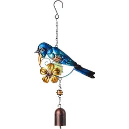 GORGECRAFT Blue Hummingbird Wind Chimes Bird Flower Windchimes Bells Outdoor Indoor Ornament Hanging Decorations Retro Lucky Handmade with Glow in Dark Ball Garden Decorations for Lawn Yard Patio