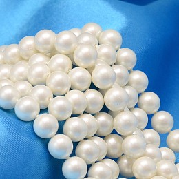 Honeyhandy Round Shell Pearl Bead Strands, Matte Surface, Creamy White, 10mm, Hole: 0.8~1mm, about 40pcs/strand, 15.74 inch.