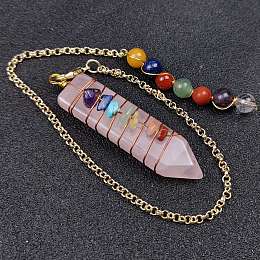 Honeyhandy Natural Rose Quartz & Mixed Stone Braided Bullet Dowsing Pendulum Pendant Decorations, Chakra Yoga Theme Jewelry for Home Display, 48~52mm