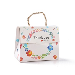 Rectangle Paper Gift Boxes with Handle Rope, for Gift Wrapping, Floral Pattern, 14x7x10.5cm