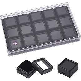 BENECREAT 15 Pack Gemstone Display Box Black Acrylic Diamond Display Case Jewelry Box with Clear Glass Window for Treat, Gems, Coins, Diamond, Gift Packing, 1.1x0.7inch