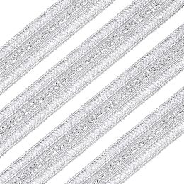 BENECREAT 5 Yards Silver Gimp Braid Trim 1.8 Inch Silver Crochet Filigree Polyester Ribbon, Sewing Eyelet Lace Ribbon for Christmas Gift Package, Bridal Wedding Decoration