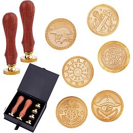 CRASPIRE 1 Box Wax Seal Stamp Set Sailing Compass Rudder Pirate 6PCS Brass Stamp Heads with 2PCS Handles Gift Packed for Birthday Christmas