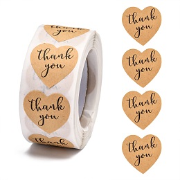 Honeyhandy 1 Inch Thank You Stickers, Self-Adhesive Kraft Paper Gift Tag Stickers, Adhesive Labels, Heart Shape, Tan, Heart: 25x25mm, 500pcs/roll