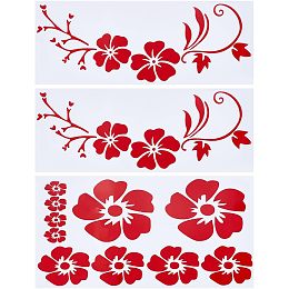 GORGECRAFT 3Pcs Hibiscus Flower Car Sticker Hawaiian Stickers and Decals 2 Style Leaf Car Stickers Red Reflective Stickers Waterproof Automotive Exterior Decor for SUV Truck Motorcycle Wall