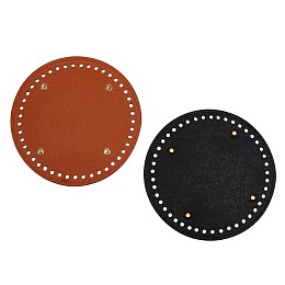 Honeyhandy 2Pcs 2 Colors PU Leather Knitting Crochet Bags Nail Bottom Shaper Pad, Bag Cushion Base, with Alloy Nail, Bag Bottom Accessories, Flat Round, Mixed Color, 15.2x1cm, Hole: 4mm, 1pc/color