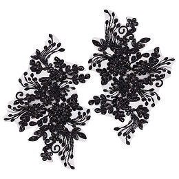 GORGECRAFT 2Pcs Pearl Flower Embroidery Lace Patches 3D Floral Black Floral Embroidered Sew on Appliques Lace Fabric Trimmings for Headpiece Clothing Bridal Accessories Supply Craft DIY