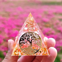 Honeyhandy Orgonite Pyramid Resin Energy Generators, Reiki Natural Quartz Chips with Tree of Life for Home Office Desk Decoration, 50mm