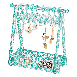 PandaHall Elite Earring Rack Holder with Coat Hangers, Acrylic Jewelry Hanger Rack with Sequins Unique Earring Closet Dangle Earring Hanging Organizer for Retail Show Personal Exhibition, Green