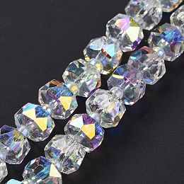 Electroplate Transparent Glass Beads Strands, AB Color Plated, Faceted, Rondelle, Clear, 7.5~8x4.5mm, Hole: 1.2mm, about 80pcs/strand, 22.05''(56cm)