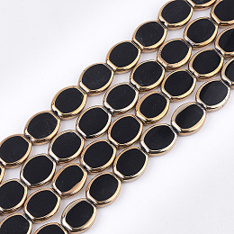 Honeyhandy Electroplate Glass Beads Strands, Oval, Black, 17x14x4.5mm, Hole: 1.2mm, about 20pcs/strand, 12.9 inch