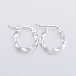 Honeyhandy 304 Stainless Steel Hoop Earrings, Hypoallergenic Earrings, Twisted Ring Shape, Silver, 15x14x2.5mm, 10 Gauge, Pin: 1x0.8mm