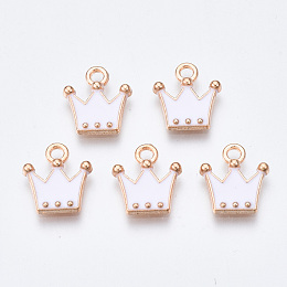 Honeyhandy Alloy Charms, Cadmium Free & Lead Free, with Enamel, Crown, Light Gold, Creamy White, 11.5x10.5x2mm, Hole: 1.5mm