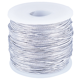 Gorgecraft 1 Roll Round Polyester Elastic Cord, for Jewelry, Gift Packaging, Silver, 1mm, about 110m/Roll