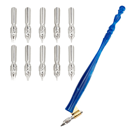 Gorgecraft Resin Calligraphy Oblique Nib Pen Holder, with Removable Brass Flange and 304 Stainless Steel Nibs, Blue, 17cm, 13pcs/set