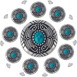 GORGECRAFT 1 Box 10Pcs Turquoise Screw Back Buttons 30mm Synthetic Turquoise Concho Cat Eye Engraved Metal Buttons Replacement Vintage Alloy Buckle for DIY Leather Craft Fabrics Sewing Decoration