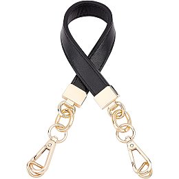 SUPERFINDINGS 1pc Black PU Leather Bag Handle 42x2x0.9cm Purse Replacement Strap Purse Chain Handle with Alloy Swivel Clasp Lght Gold Iron Chains and D Clasp for Bag Replacement Accessories