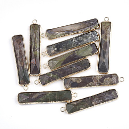 Honeyhandy Natural Ocean Jasper Pendants, with Brass Findings, Faceted, Rectangle, Golden, 46.5x10x5mm, Hole: 2mm