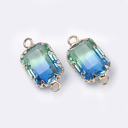 Honeyhandy K9 Glass Links connectors, Imitation Tourmaline, with Golden Tone Brass Findings, Faceted, Rectangle, Deep Sky Blue, 22x10.5~1x6~6.5mm, Hole: 2mm