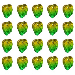 Autumn Theme Two-Tone Transparent Glass Charms, Leaf, Green Yellow, 13.5x10.5x3.5mm, Hole: 1.2mm