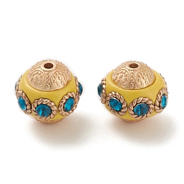 Honeyhandy Handmade Indonesia Beads, with Alloy Findings and Rhinestone, Rondelle, Yellow, 15.5mm, Hole: 1.6mm