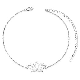 Arricraft 925 Sterling Silver Link Anklets, with Cable Chain, Lotus, Platinum, 39451 inch(21cm)