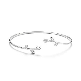 SHEGRACE Classic Rhodium Plated 925 Sterling Silver Bangle, Cuff Bangle, with Twigs, Platinum, 58~59mm